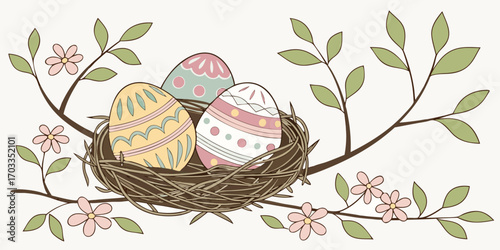Eggs in the nest spring easterhigh quality vector image
