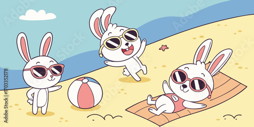Cute Panda Unicorn Shiba Inu Dog Playing In Beach Summer Season Cartoon Vector Isolated