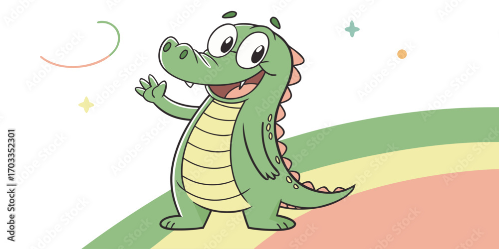 Obraz premium Cute crocodile waving hand cartoon vector icon illustration. animal nature icon concept isolated
