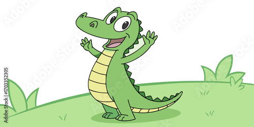 Cute crocodile waving hand cartoon vector icon illustration. animal nature icon concept isolated