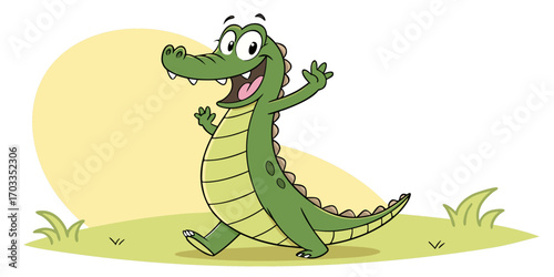 Cute crocodile waving hand cartoon vector icon illustration. animal nature icon concept isolated