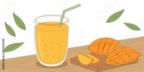 Delicious drink glass with straw
