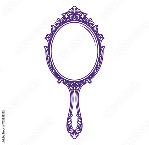 Decorative purple hand mirror vector illustration isolated on white background