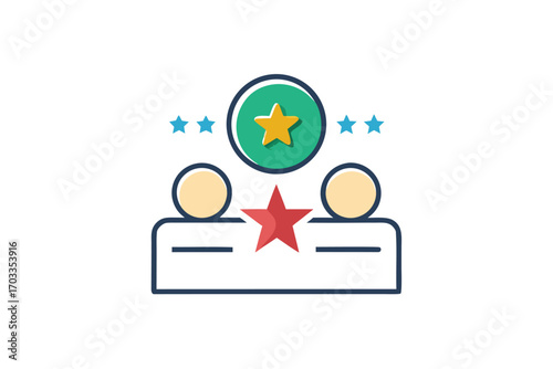 Flat vector illustration of a hand holding a review card with three stars, symbolizing customer feedback, service quality, product rating, client satisfaction, and business credibility. Perfect for we