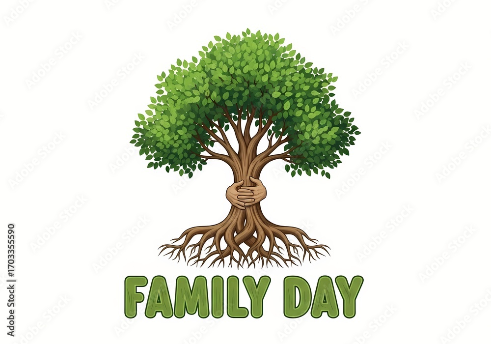 Obraz premium Family day celebration concept with tree and embracing hands for holiday design