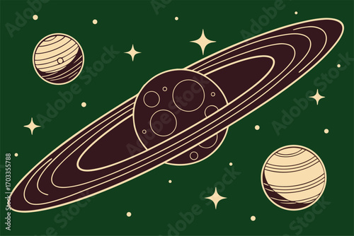 Vibrant saturn planet with swirling cosmic nebula and starry background a celestial galaxy illustration