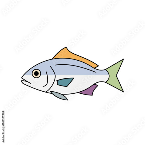 Illustration of a single fish with colorful fins and scales.