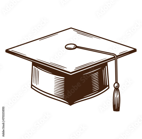 Detailed illustration of a classic graduation cap ideal for educational themed designs