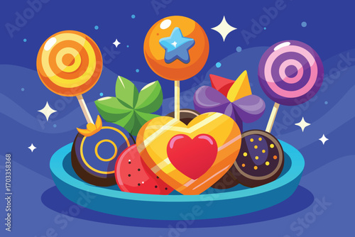 Vibrant party platter with heart shaped food elements and festive decorations