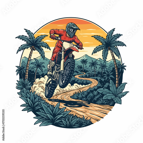 Motocross rider in full gear executing a jump on a dirt bike.