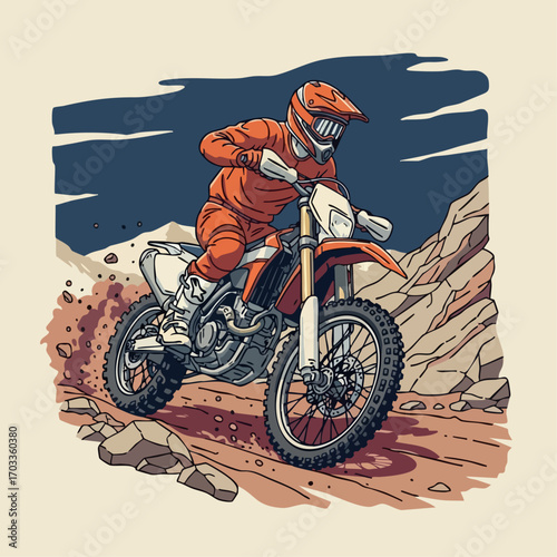 Motocross rider in action on a dirt track, full speed ahead, adventure.
