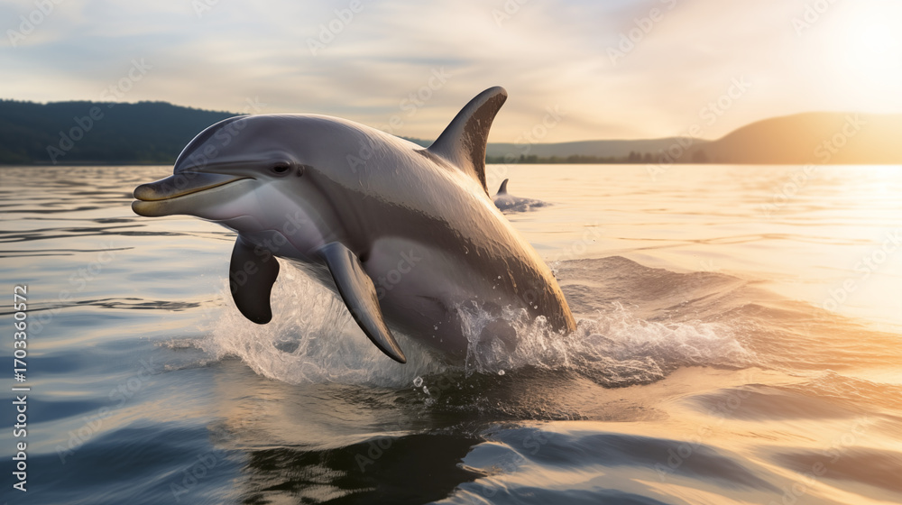Fototapeta premium Dolphin Swimming Freely in Ocean Waters