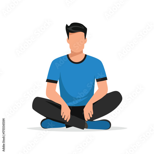 A cartoon illustration of a man sitting cross-legged, isolated on white.