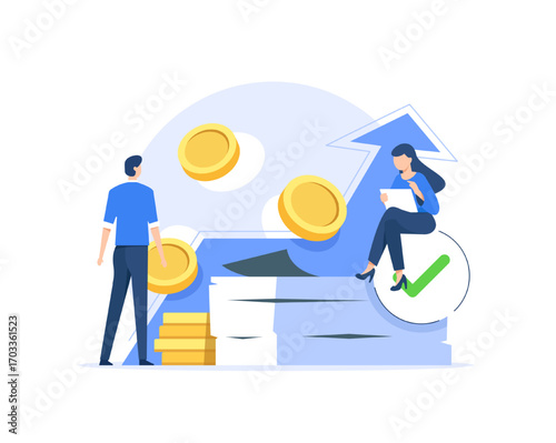 Investment and Analysis Money Cash Profits Metaphor,Employee or Manager Making Investing Plans

