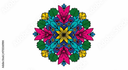 Vibrant Mandala Design with Floral and Geometric Elements.