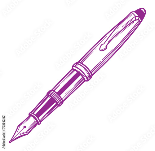 Elegant purple fountain pen detailed illustration on white background for design and decor