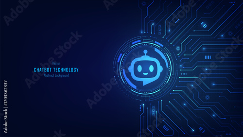 Concept of AI chatbot service. chatbot logo on futuristic circuit motherboard background. Artificial intelligence and intelligent assistant robot. Business and customer service. Vector illustration.