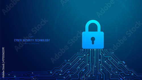Concept of cybersecurity and data protection. Padlock on a futuristic circuit background. Data privacy and internet security. Modern secure technology innovation background. Vector illustration.