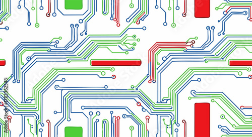 Abstract seamless pattern of a colorful circuit board.