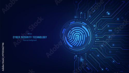 Concept of data privacy and security. Fingerprints on a futuristic circuit background. Fingerprint and biometric authentication for cybersecurity and passwords. Data protection. Vector illustration.