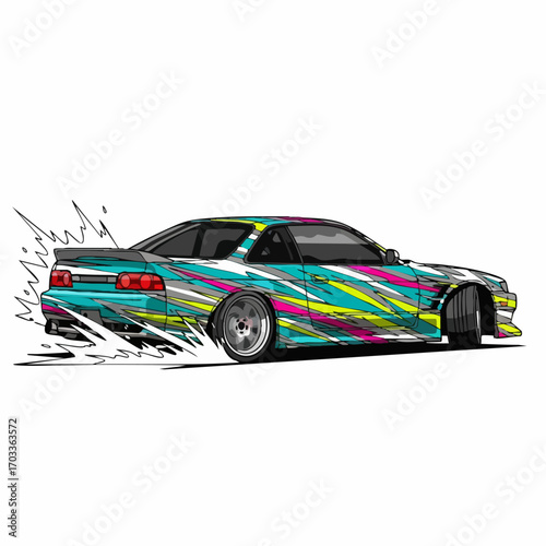 Colorful Drift Car Design Illustration.