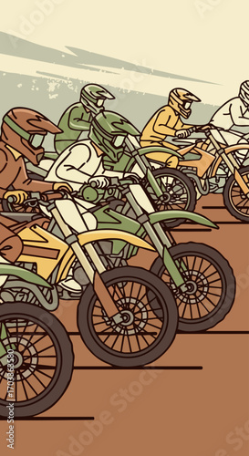 Motocross Racers Competing in a Dirt Race.