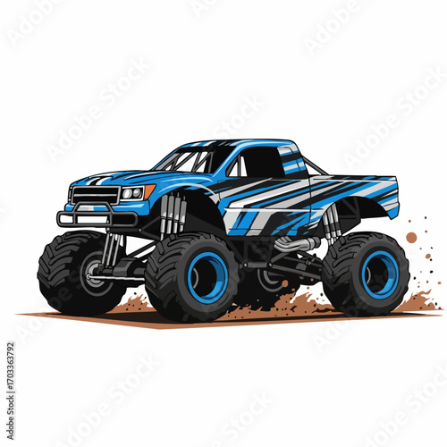 Blue monster truck with massive tires vector illustration.