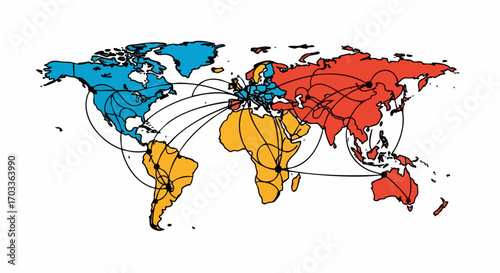 Stylized World Map Showing Global Communication and Logistics.