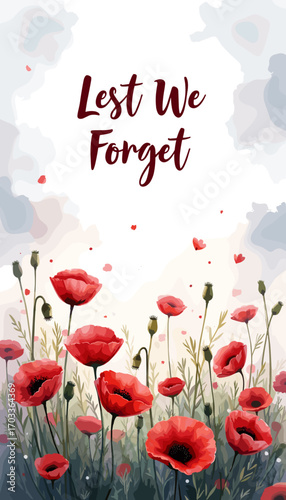 Remembrance Day banner, Remembrance Day poster, Lest We Forget banner, poppy flower design, Armistice Day poster, Veterans Day banner, memorial day remembrance, red poppy poster, military tribute bann