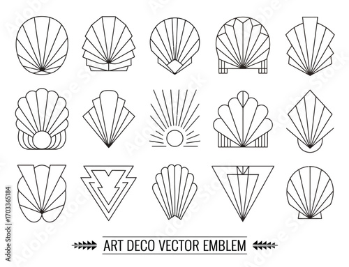 Art Deco Geometric Linear Symbols Set – Outline Design Elements in Vintage Style, Editable Stroke, Vector EPS10, Perfect for Luxury Branding and Decorative Retro Projects