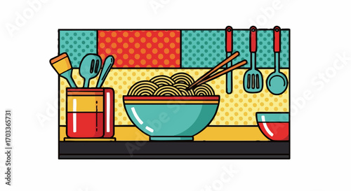 A teal bowl of noodles with chopsticks.