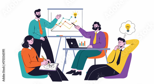 Business meeting with team discussing strategy and ideas.