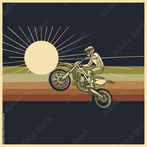Motocross Rider Performing a Mid Air Jump on a Dirt Bike.