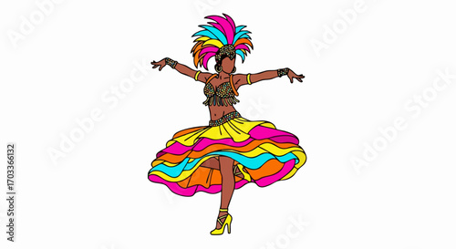 Vibrant Carnival Dancer in Colorful Costume with Feathered Headdress.