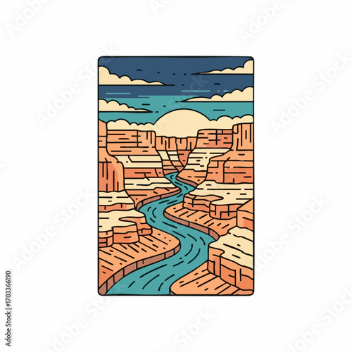 Grand Canyon National Park landscape view with winding river.