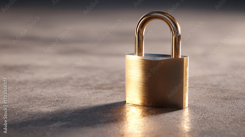 Fototapeta premium A close-up, studio shot of a shiny golden padlock against a neutral background.