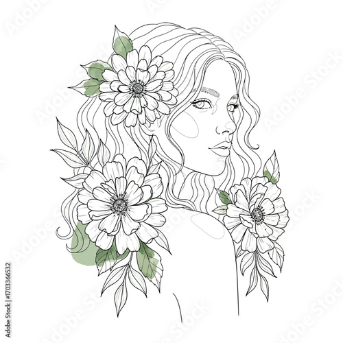 Beautiful woman with flower in her hair