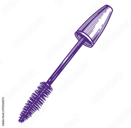 Hand drawn illustration of purple mascara wand for beauty and cosmetic product designs