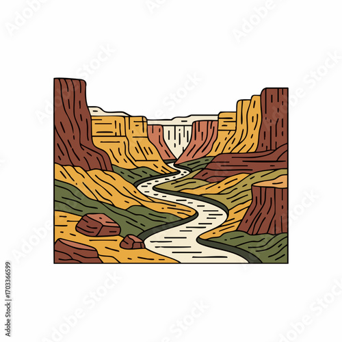 Serpentine river flowing through a canyon.