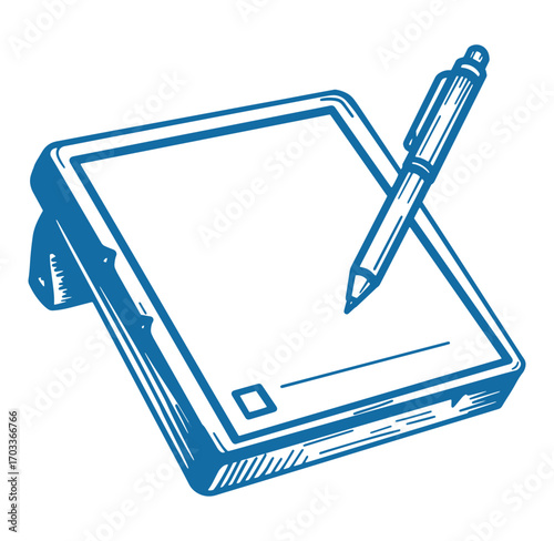 Hand drawn style illustration of a notepad with pen ready for writing or taking notes.