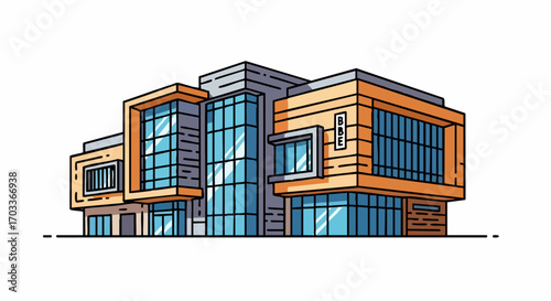 Modern architectural design of a multistory building.