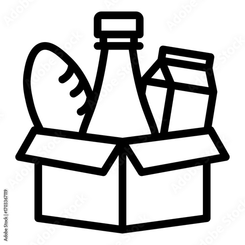 Food Box Icon Bread, Milk, and Bottle
