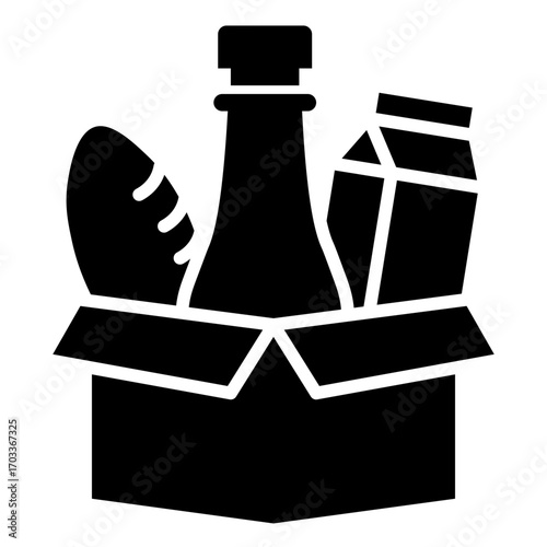 Food Box Icon Bread, Milk, and Bottle