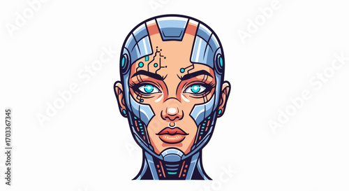 Female cyborg head portrait futuristic robotic.