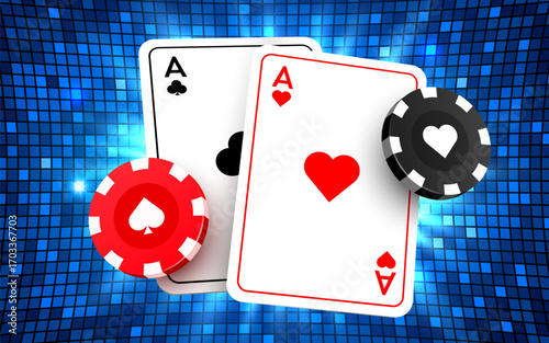 Poker card with casino chips. Casino banner.