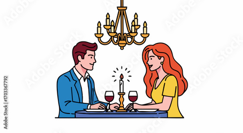 Romantic dinner date with candlelit ambiance and wine glasses.