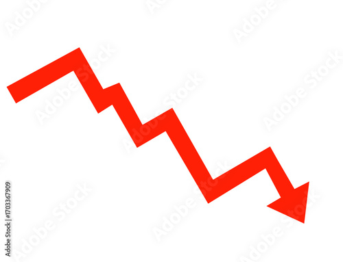 Red arrow graph showing downward trend isolated on transparent background