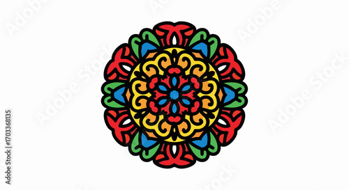 Vibrant Colorful Mandala Art Illustration with Intricate Geometric Patterns.