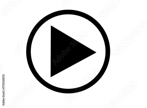 Black play button inside a black circle, isolated on transparent background