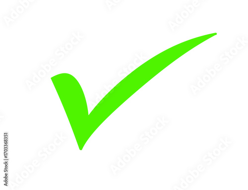 A vibrant green check mark symbol isolated on transparent background